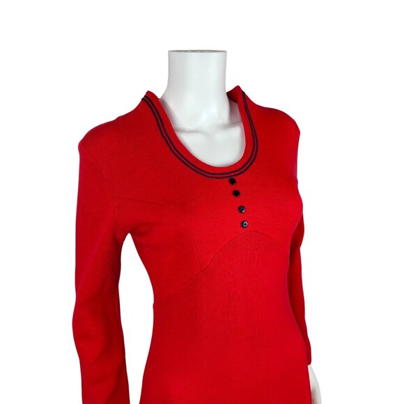 Vintage 70s Red Mini Dress Womens Small Mod Wool Blend Long Sleeve Empire Bust - Picture 5 of 12